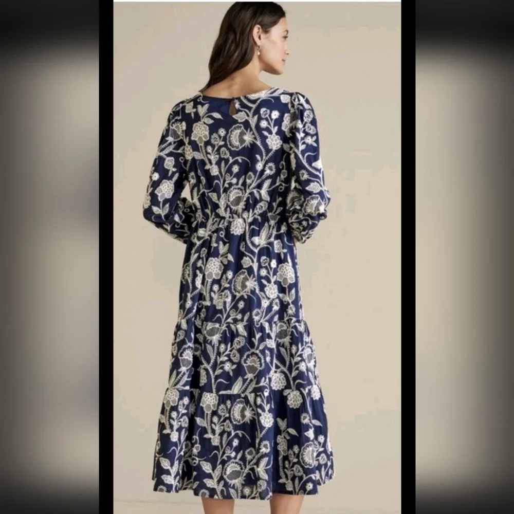 Soft Surroundings Tilda Whimsy Floral Navy Embroidered Boho Tiered Midi Sz M - Picture 3 of 11